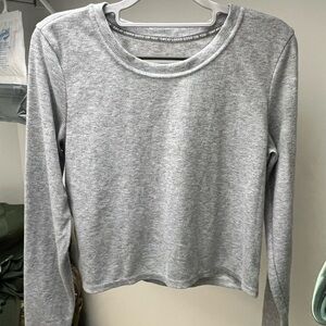 Aerie Heather Gray Ribbed Cropped Long Sleeve Top